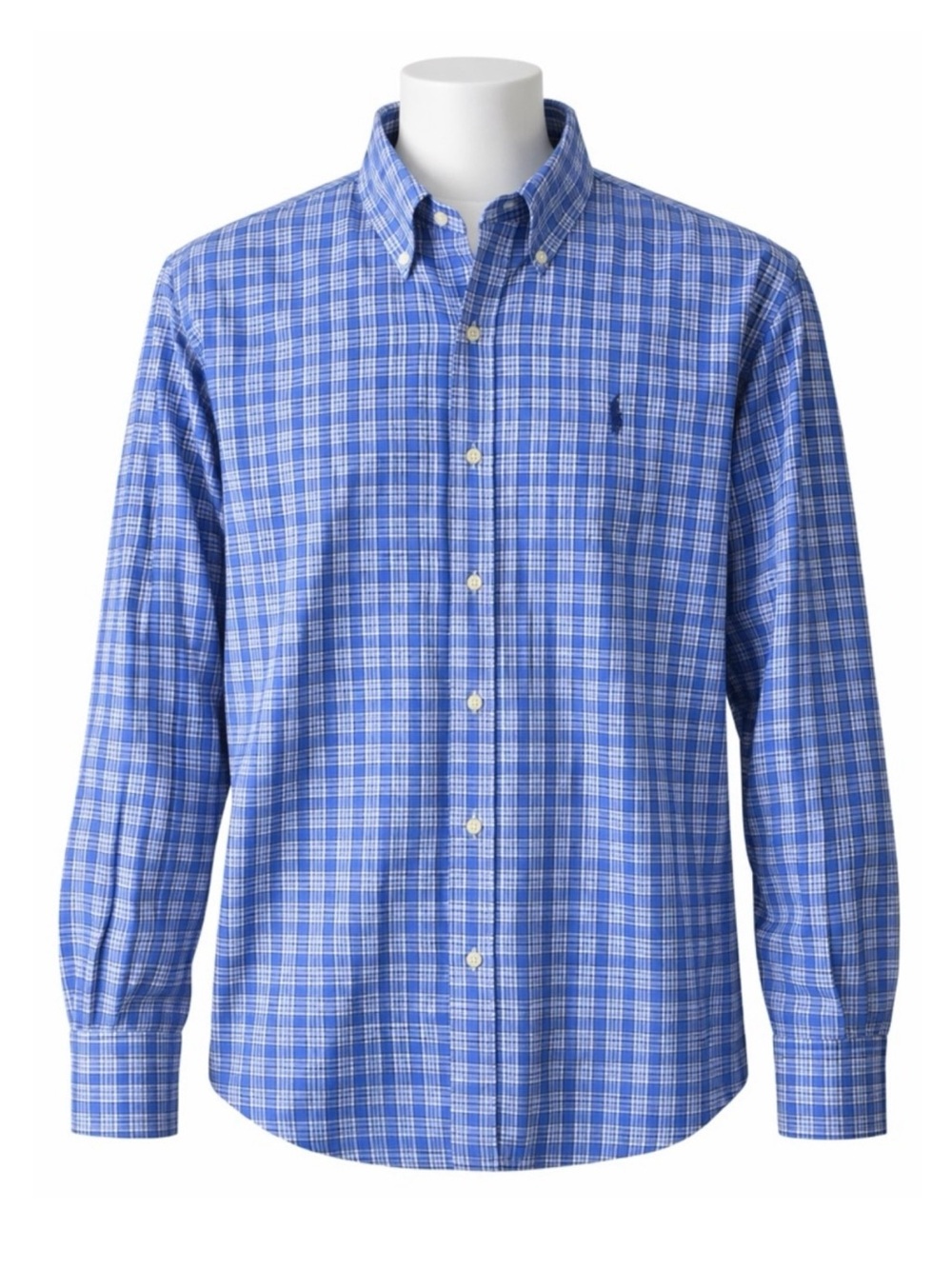 Size XL Polo Ralph Lauren‎ Men’s Blue White Plaid Easy Care Button Down Shirt